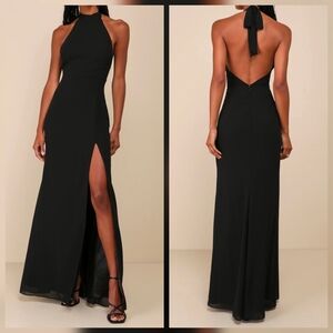 Lulus Captured Your Heart Black Backless Halter Maxi Dress, Size Large